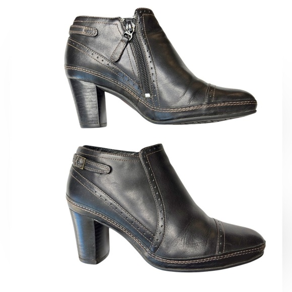 Clarks Artisan Collection Leather Heeled Booties Women's Sz 5 M Floral Lining - Picture 7 of 10